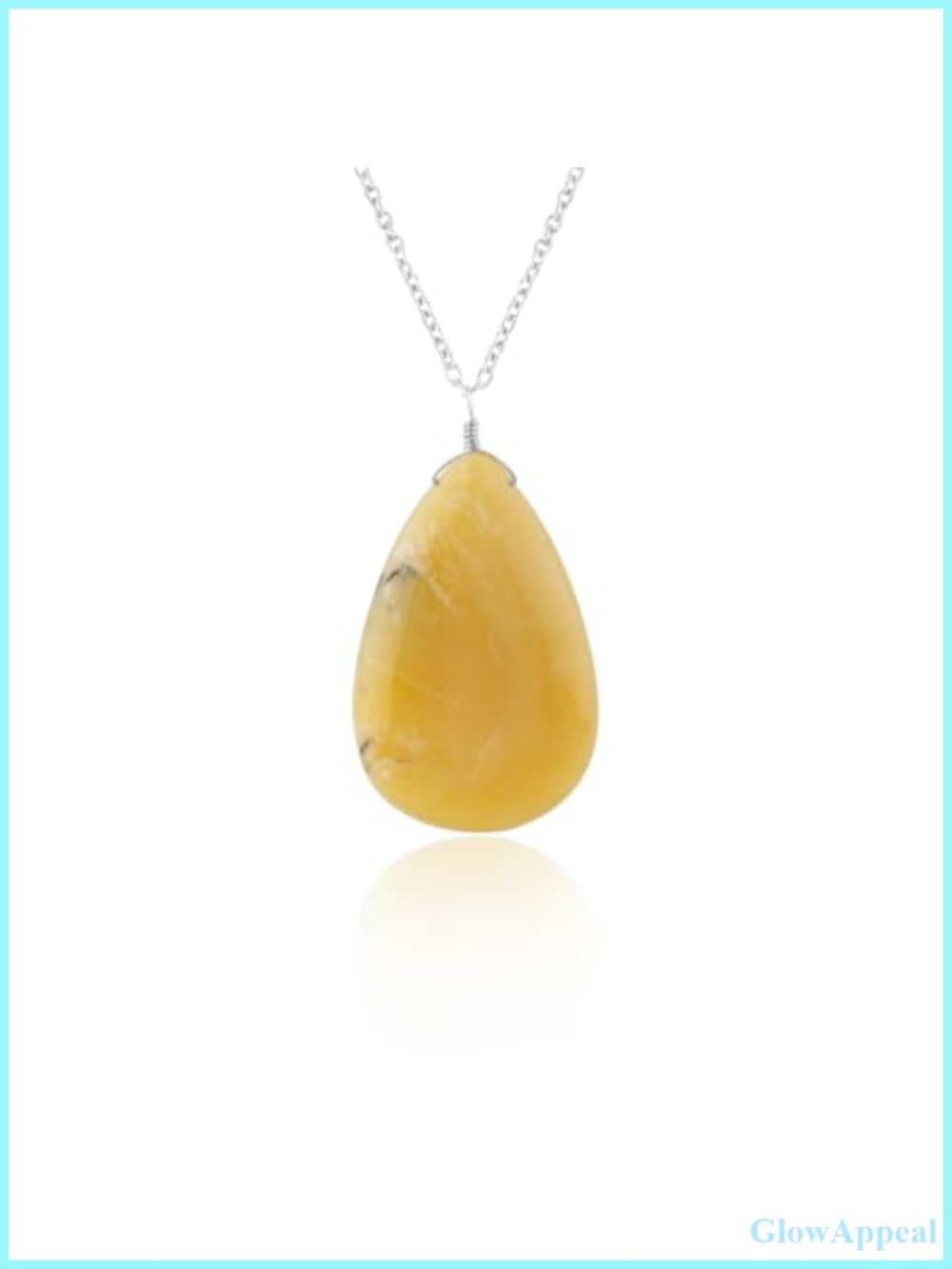 Handmade Yellow Opal Teardrop Pendant Necklace Silver Plated Chain